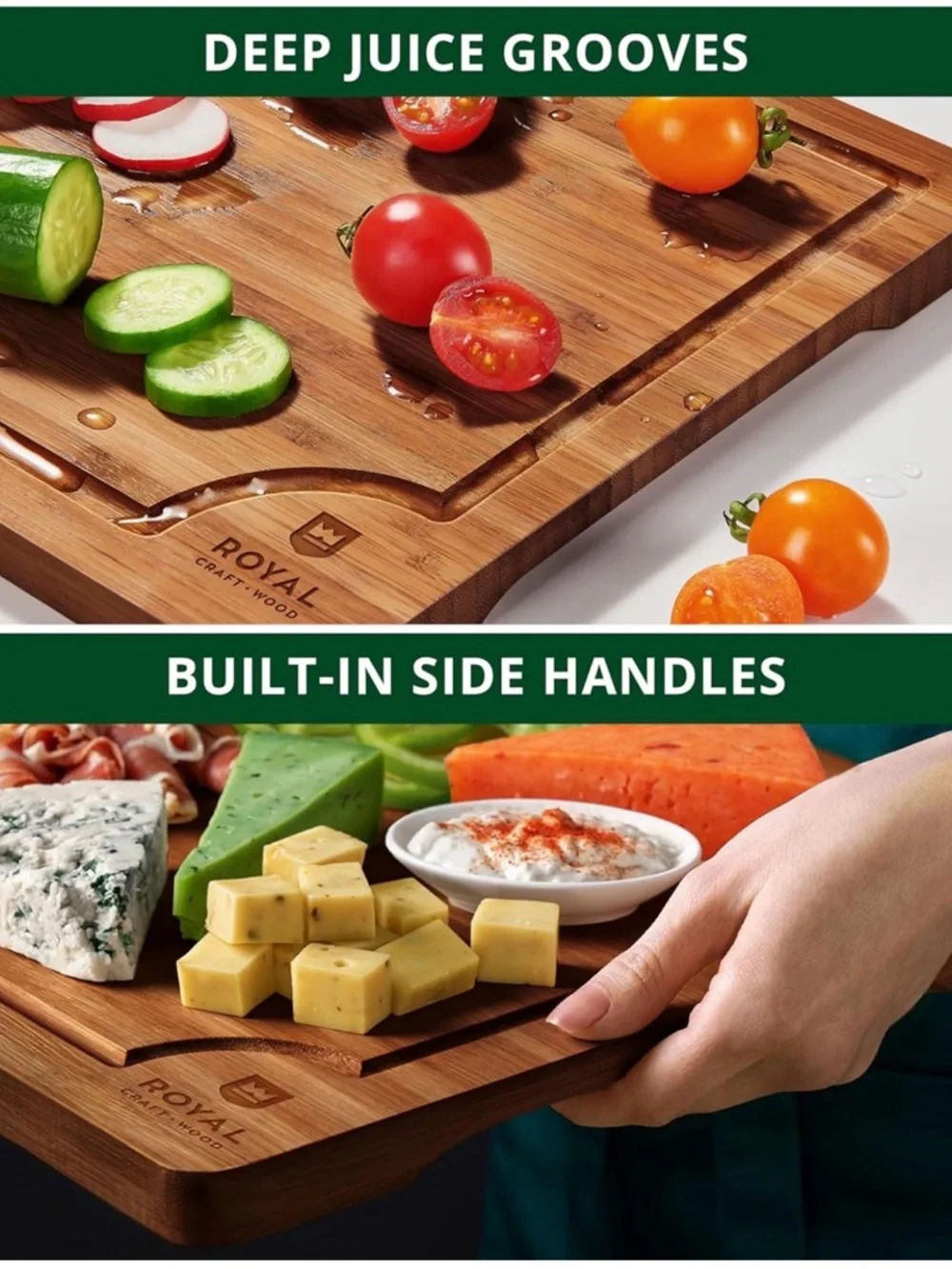Wood Bamboo Cutting Board Set - Natural Wood